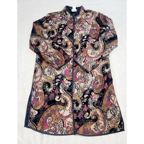 Units Womens Multicolored Reversible Tapestry Long Jacket Side Slits Medium Tall - Picture 2 of 14